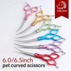 FIRELION Professional 440C 6.0/6.5 Inch Colorful Dog Grooming Scissors Pet Curved Scissors for Cutting Dogs Hair