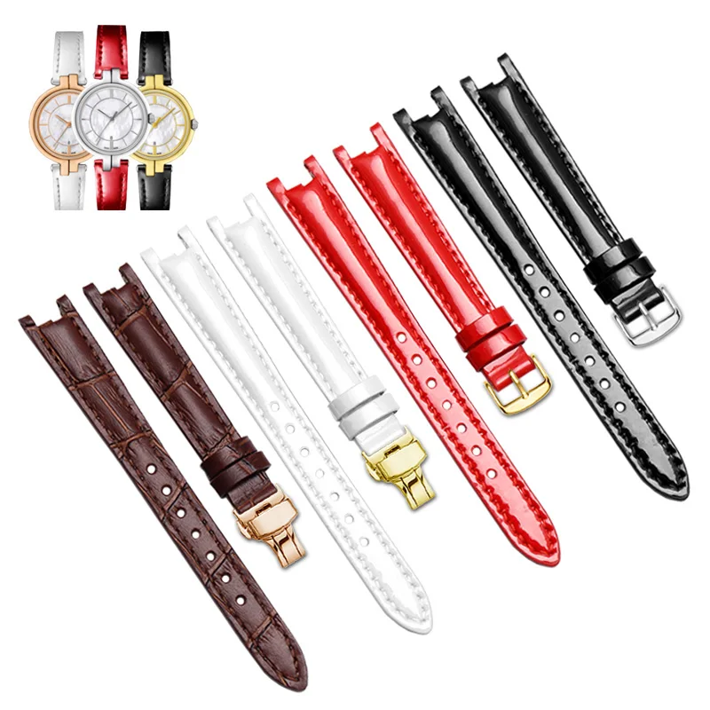 

PEIYI Genuine Leather Watchband Suitable For Tissot T094 FLAMINGO Series 1853 Women Black-And-White Red Notched Watch Chain