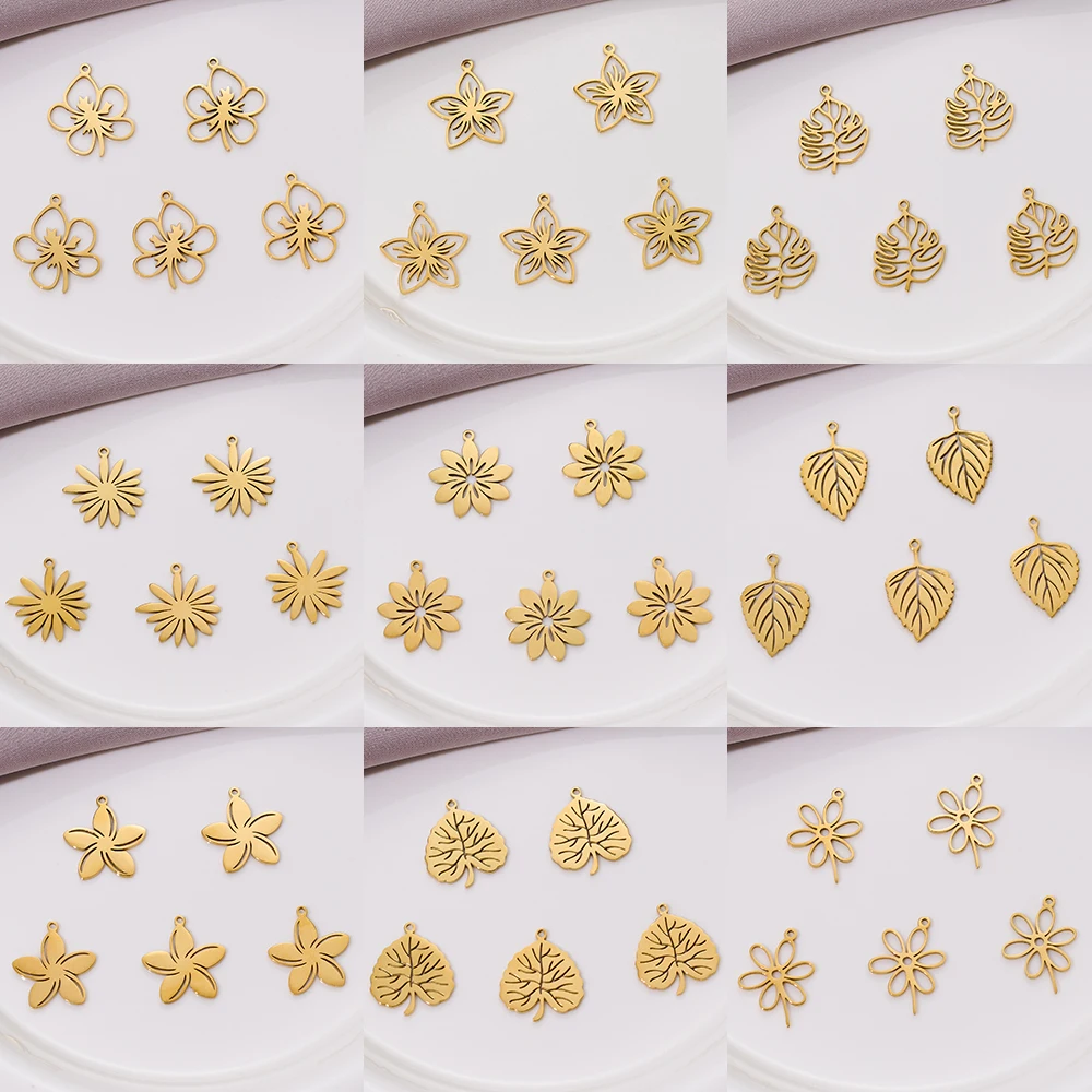 5Pcs/Lot Diy Jewelry Making Accessories Charm Pendant For Women Gold Color Stainless Steel Charm Wholesale Trinket Decoration