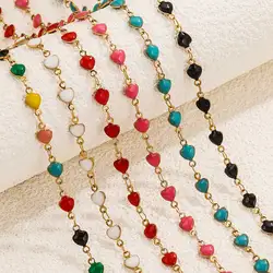 1 Meter Stainless Steel Gold Enamel Chain Peach Heart Chain For DIY Necklace Bracelet Jewellery Making Supplies Crafts In Stock