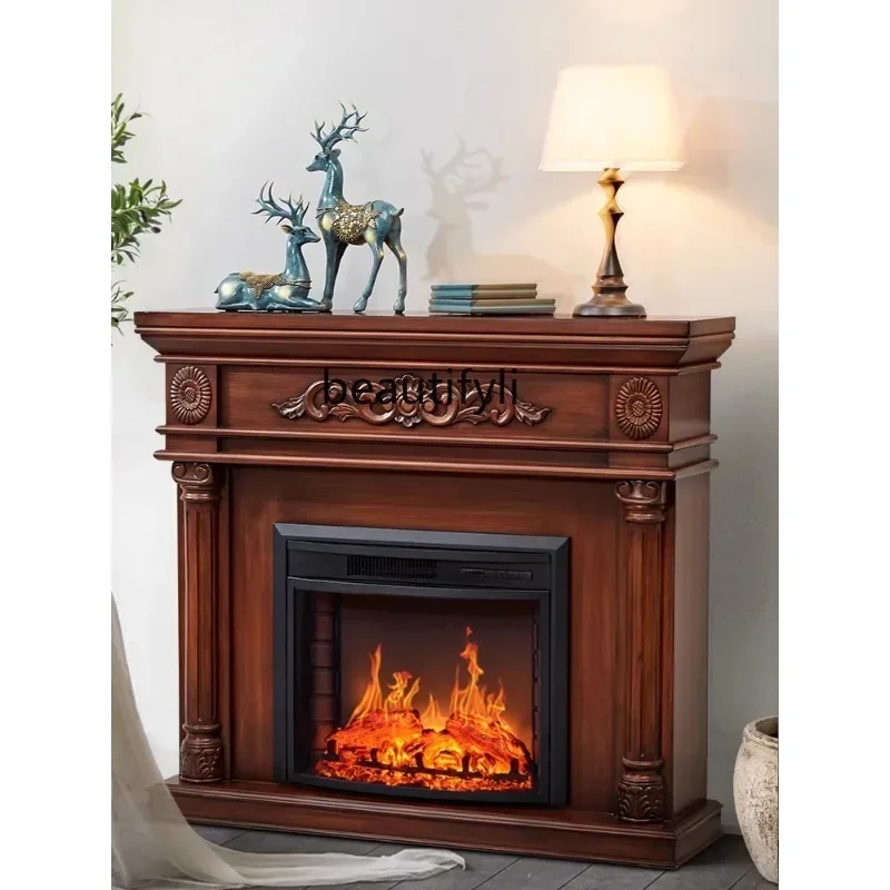 American retro entrance fireplace decorative cabinet living room simulation flame atomization fireplace rack heating furnace