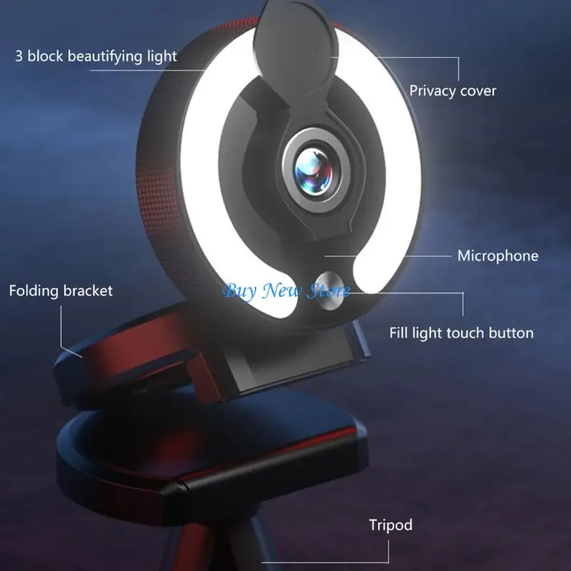 

20CE UHD 4K Webcam Auto Focuses Rings Light 360 Rotation Design For Online Streaming