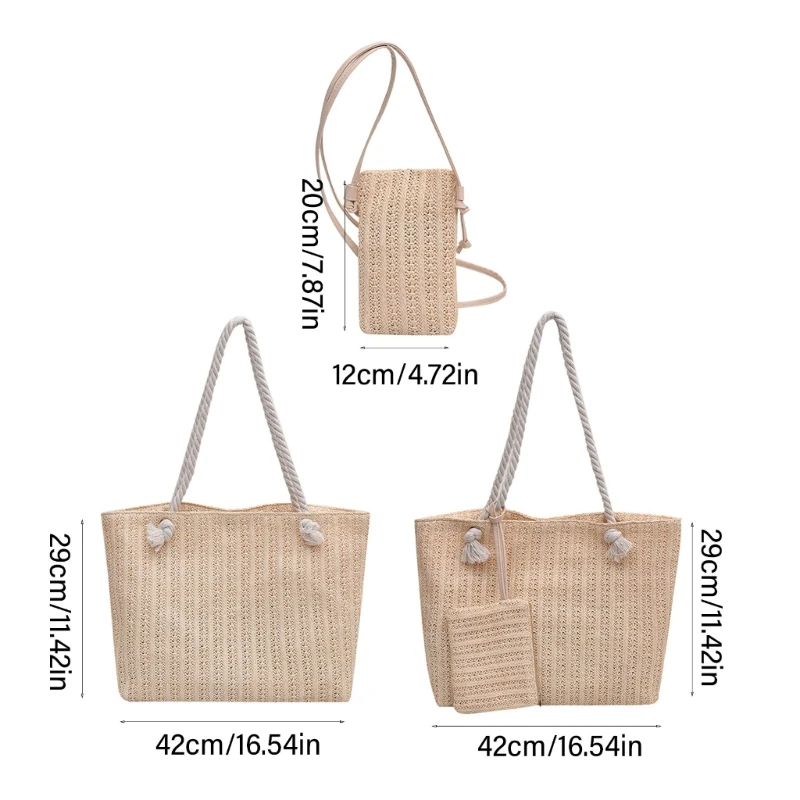 E74B Women's Woven Straw Crossbody Bag Lightweight Shoulder Bags Casual Phone Purse Handbag For Fashionable Women