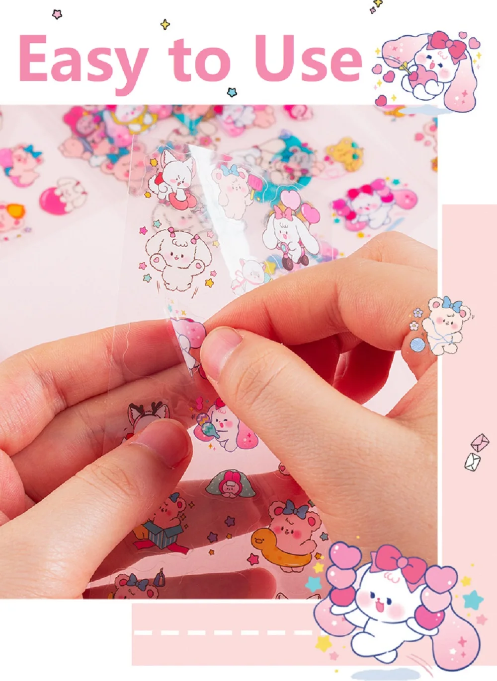 10pcs/Set Cartoon Kawaii Scrapbooking Decals Gift Students Stationery PET Diary Stickers Notebook Bicycle DIY Decor Decals Girls image 5