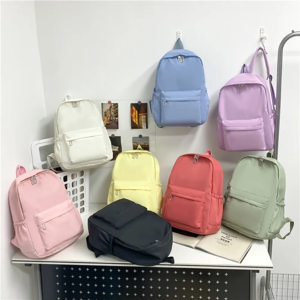 Minimalist Design Korean Style Backpack Lightweight Waterproof Nylon Large Capacity Backpack Simple Style Solid Color