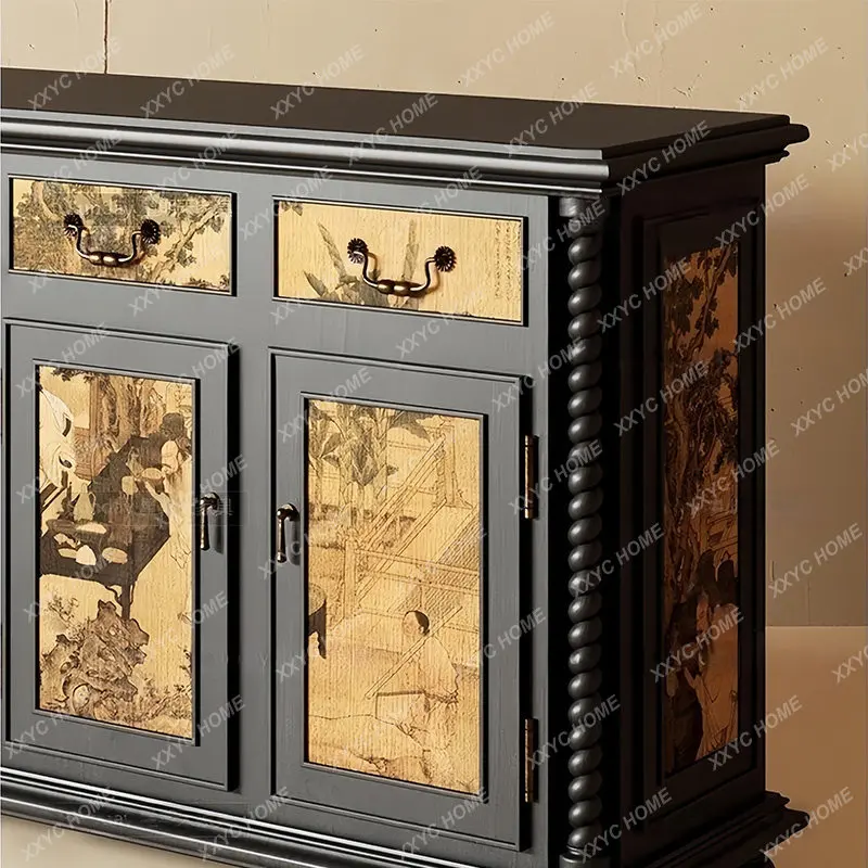 New Chinese Handmade Painted Chest of Drawers, Large Capacity Storage Cabinet, Vintage Sideboard, Living Room Partition