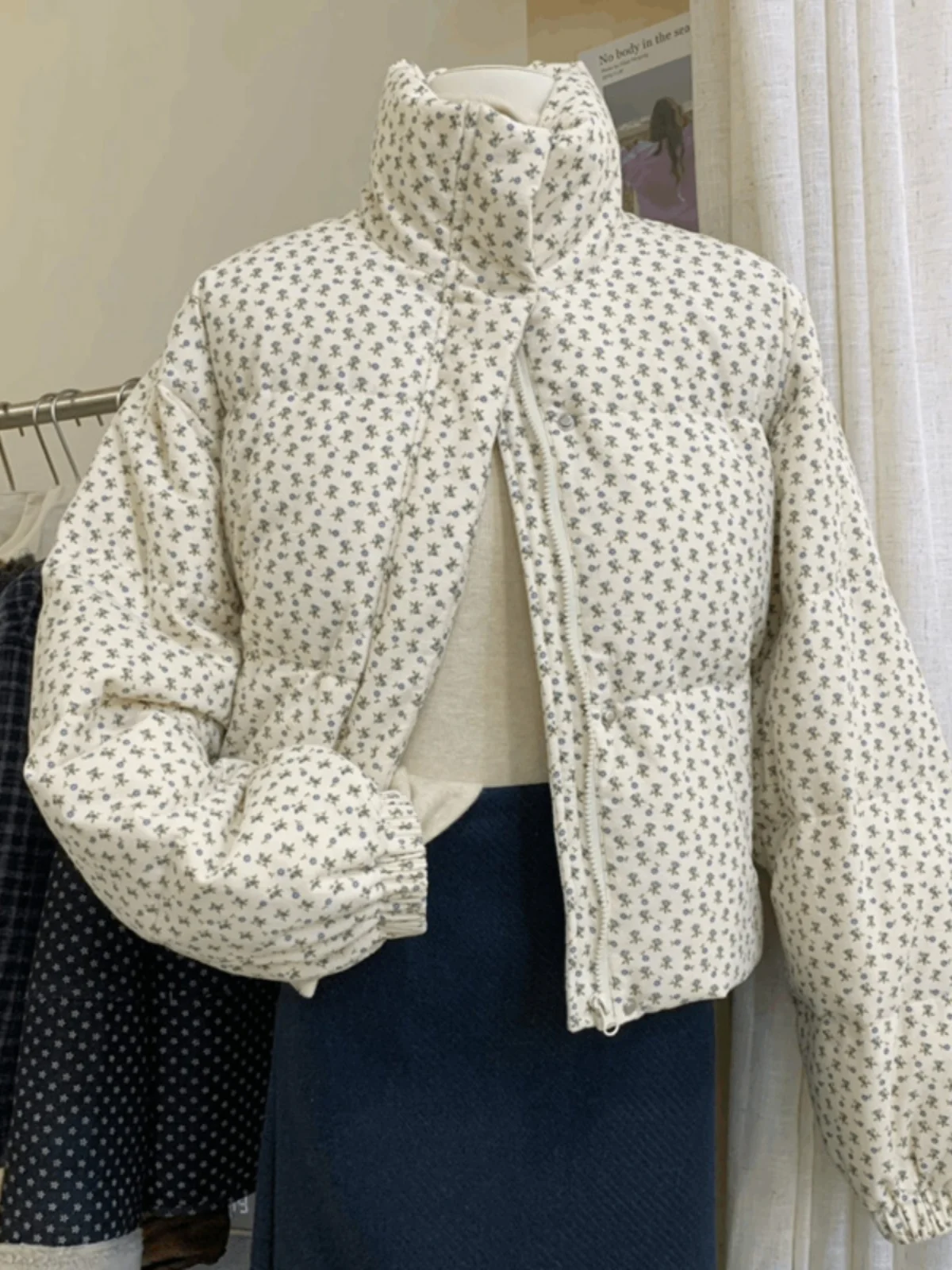 

Korean Style Women's Short Thickened Cotton Jacket Stand Collar Breadth Coat Spring Autumn Winter Fashion Casual Outerwear