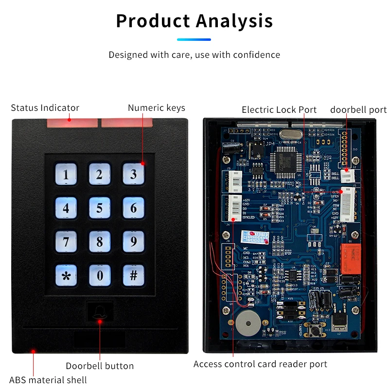 125Khz, 13.56Mhz Swipe Card Password Control System Access Control Host 2000 or 10000 User Capacity, External WG26 Card Reader