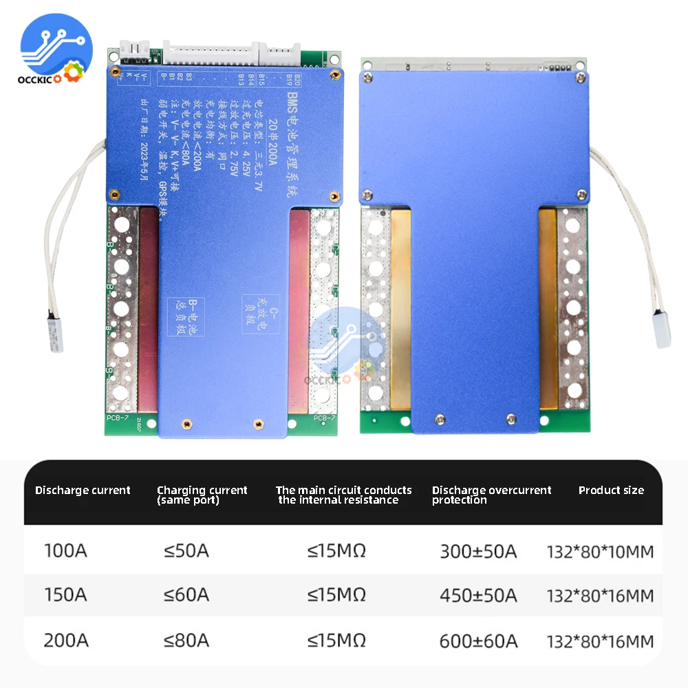 リチウム電池充電保護ボード,温度制御とバランスの取れた同じポート,bms 20s,72v,100a,150a,200a