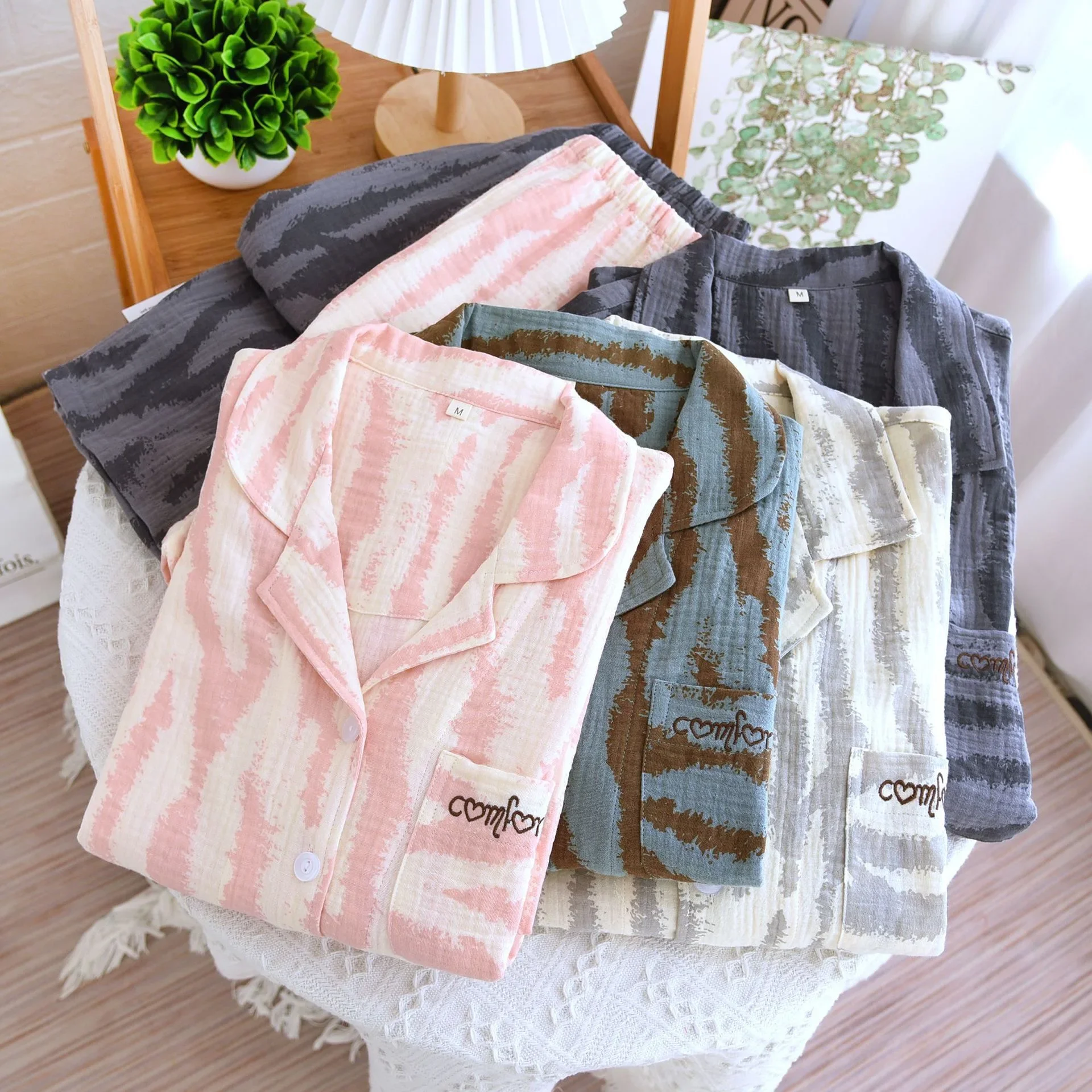 

Leopard Pattern Kawaii Cotton Autumn Pajamas Set Women Korean Casual Cotton Two Piece Set Home Suit Sleepwear