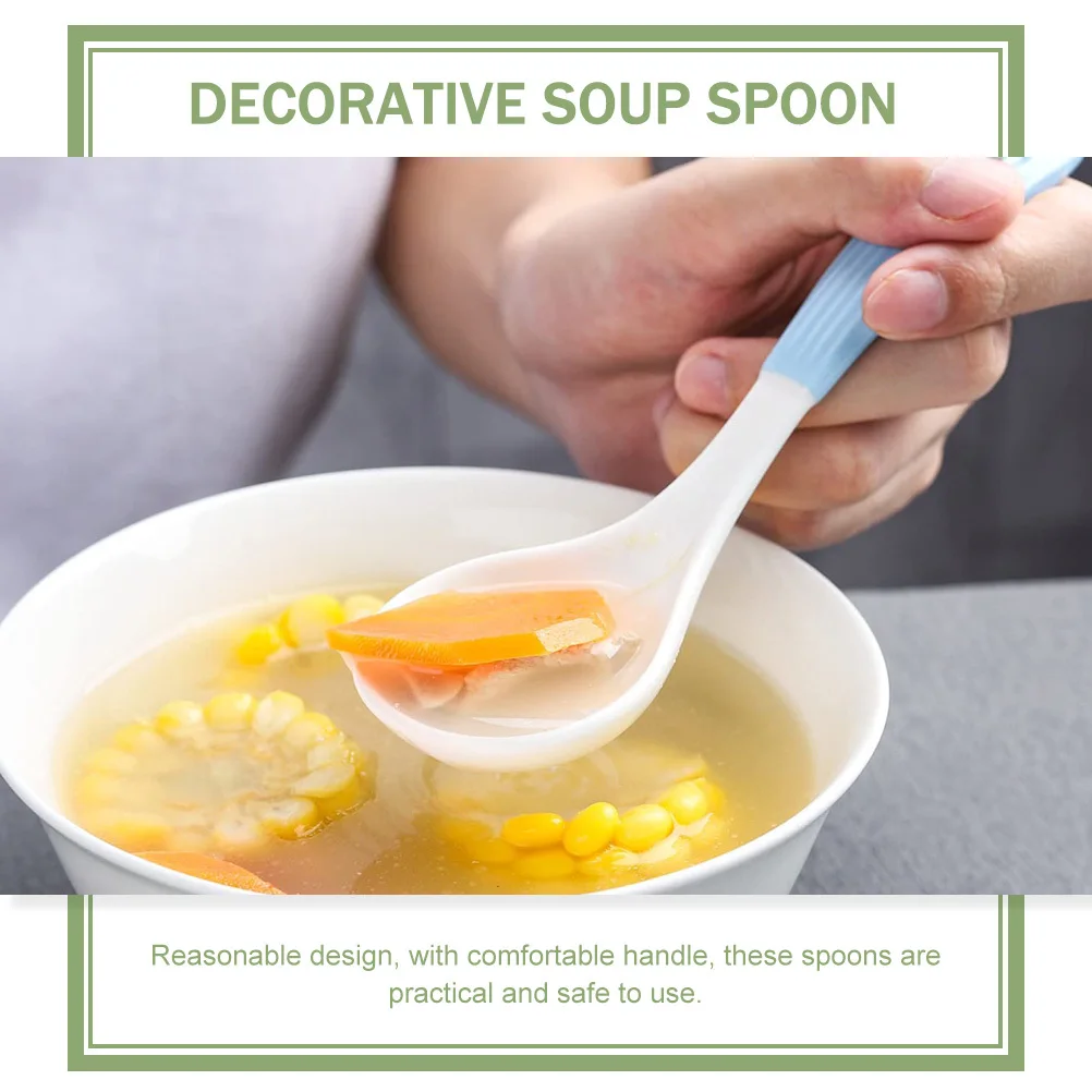 

6Pcs Premium Ceramic Spoons Multi Use Design Comfortable Handle for Soup Porridge Family Dining Canteen Spoon Ceramic Spoon