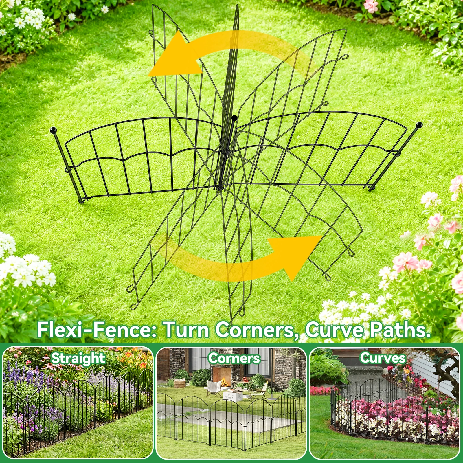 25 Panels Decorative Arched Garden Fence, 17x12.8in No-Dig Dog Barrier w/ 26 Stakes, Metal Animal Fencing for Yard Patio Outdoor