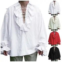 High Quality 2021 Men Shirts Halloween Costume Party Long Sleeve Bandage Tops Gothic Man Long Sleeve Wide Loose Chemise Homme