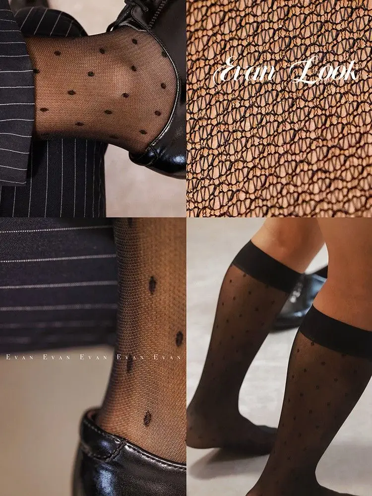 2024 Polka Dots Formal Mens Stockings Sexy Exotic Bar Ultra Thin See Through Sheer Socks for Men Business Dress Calf Long Socks