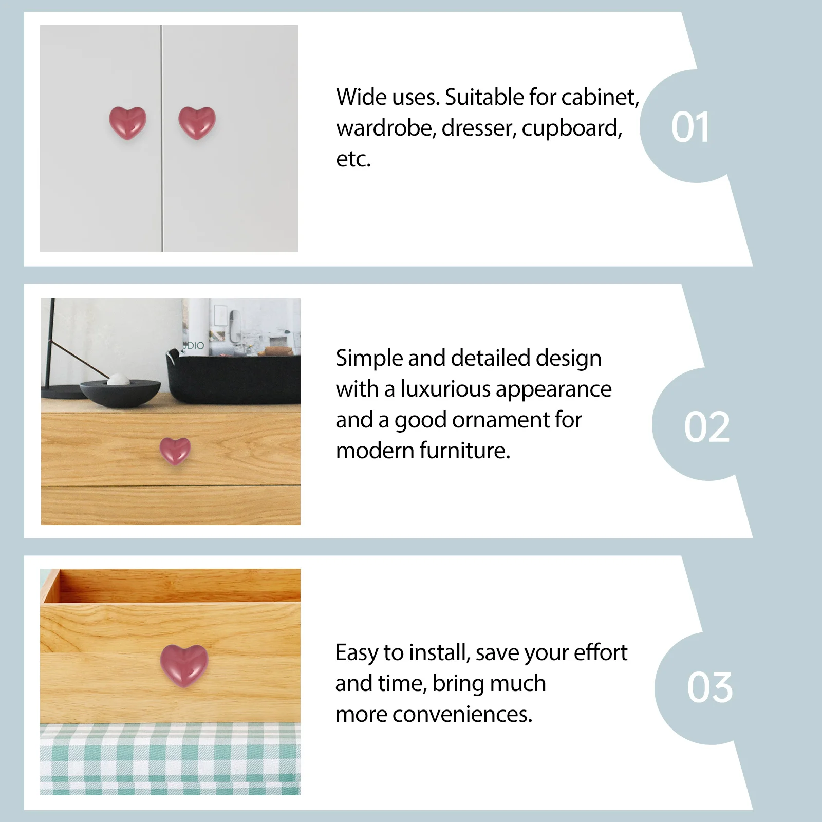 

10Pcs Ceramic Heart Shape Drawer Handles Decorative Knobs for Cabinet Wardrobe Cupboard Dresser Furniture Accessories