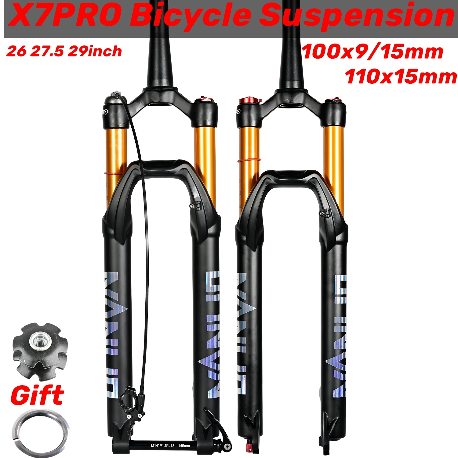 

NanLio X7PRO Велосипедная подвеска MTB Велосипедные воздушные вилки Демпфирующая регулировка отскока 26 27,5 29 дюймов 120/140 мм Металлические втулки для путешествий