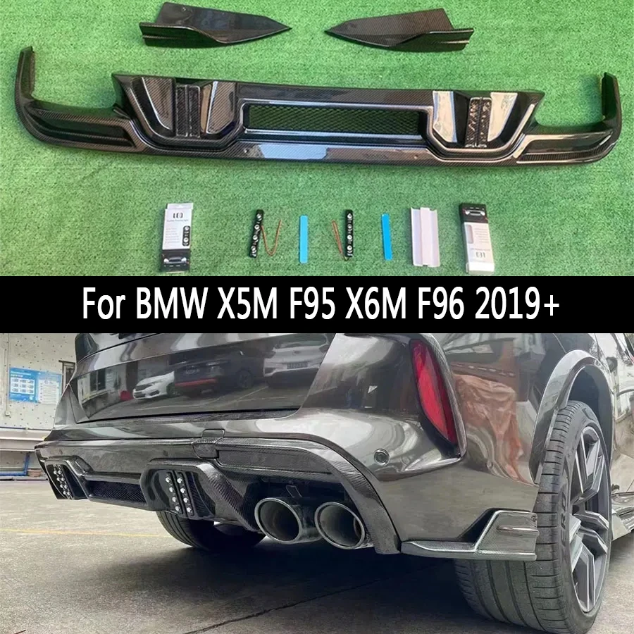 

Задняя губа из углеродного волокна для BMW X5M F95 X6M F96 2019 + Диффузор для заднего бампера, задние разветвители, спойлер, шунт, обновленный комплект кузова