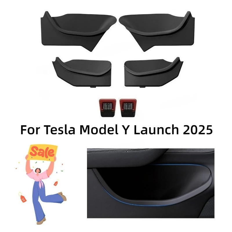 

Ящик для хранения боковой двери автомобиля для Tesla Model Y Juniper 2025 TPE, универсальное обновление с аварийной ручкой-органайзером, аксессуары