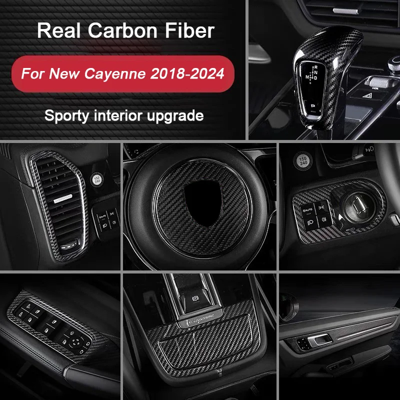

Для Porsche Cayenne 2018 2019 2020 2021 2022 2023 2024, крышка шестерни двери из настоящего углеродного волокна, аксессуары для модификации салона автомобиля