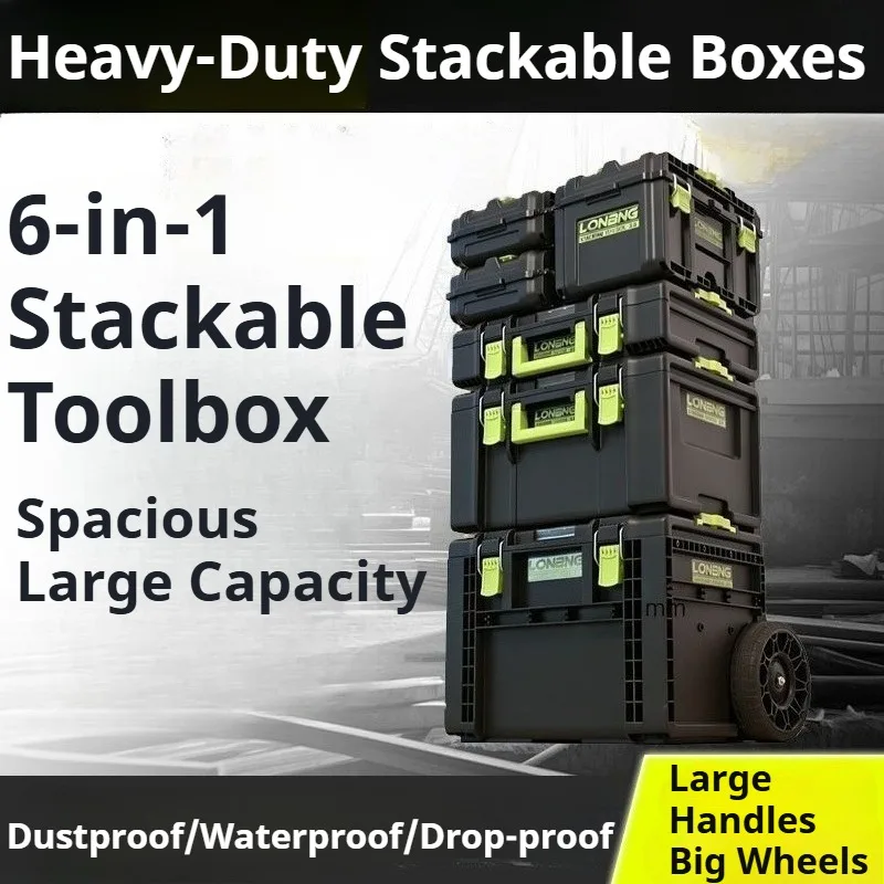 Industrial Wheels Tool Chest Dustproof Waterproof Stackable Storage Case Drop-Resistant Contractors Workshop Organization Tool