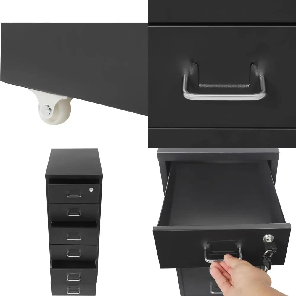

6-Drawer Lockable Metal File Cabinet, Black Vertical Storage for Home Office, Assembly Needed