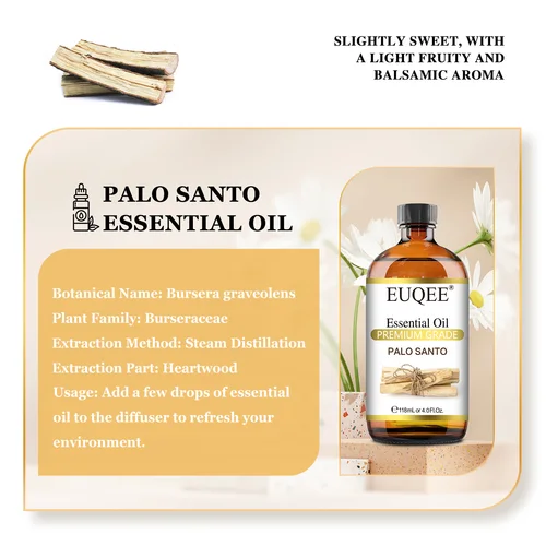 Imagen 2 del producto EUQEE 118ML aceites esenciales vegetales para difusor Palo Santo Cardamomo azul Tansy nuez moscada Marjoram lavanda vainilla rosa aceites aromáticos