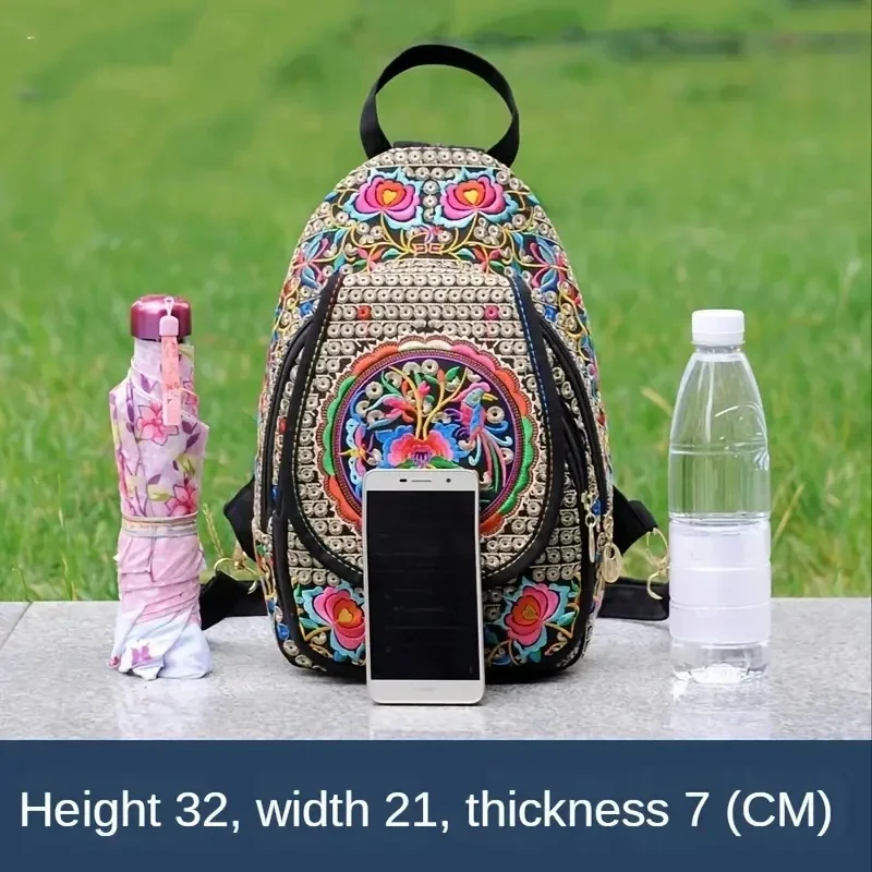 Handmade Embroidered Design Canvas Backpack Women Small Ethnic Rucksack Knapsack Female Travel Multifunction Shoulder Chest Bag