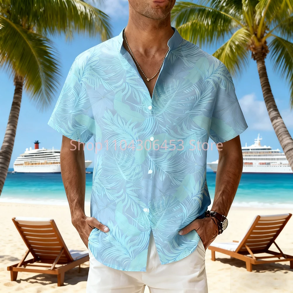 

Men's 8-color Natural Leaves Flowers 3D Printed Short-sleeved Lapel Hawaiian Beach Vacation Thin Breathable Casual Shirt Top