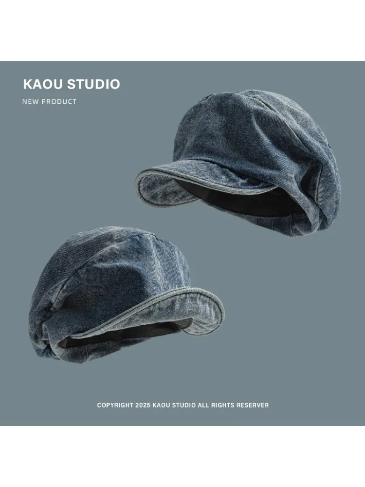 Bérets en Denim rétro de Style paresseux coréen pour femmes, casquette d'été et d'automne pour voyage, polyvalent, décontracté, étudiant en Art, chapeaux de journal élégants