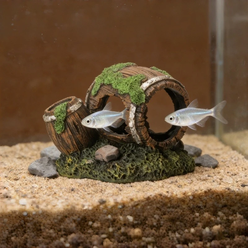 

Aquarium Hollow Barrel Cave Hideout House Decoration for Shrimp Cichlid Fish Tank Landscaping Ornament Shelter Den Habitat Resi
