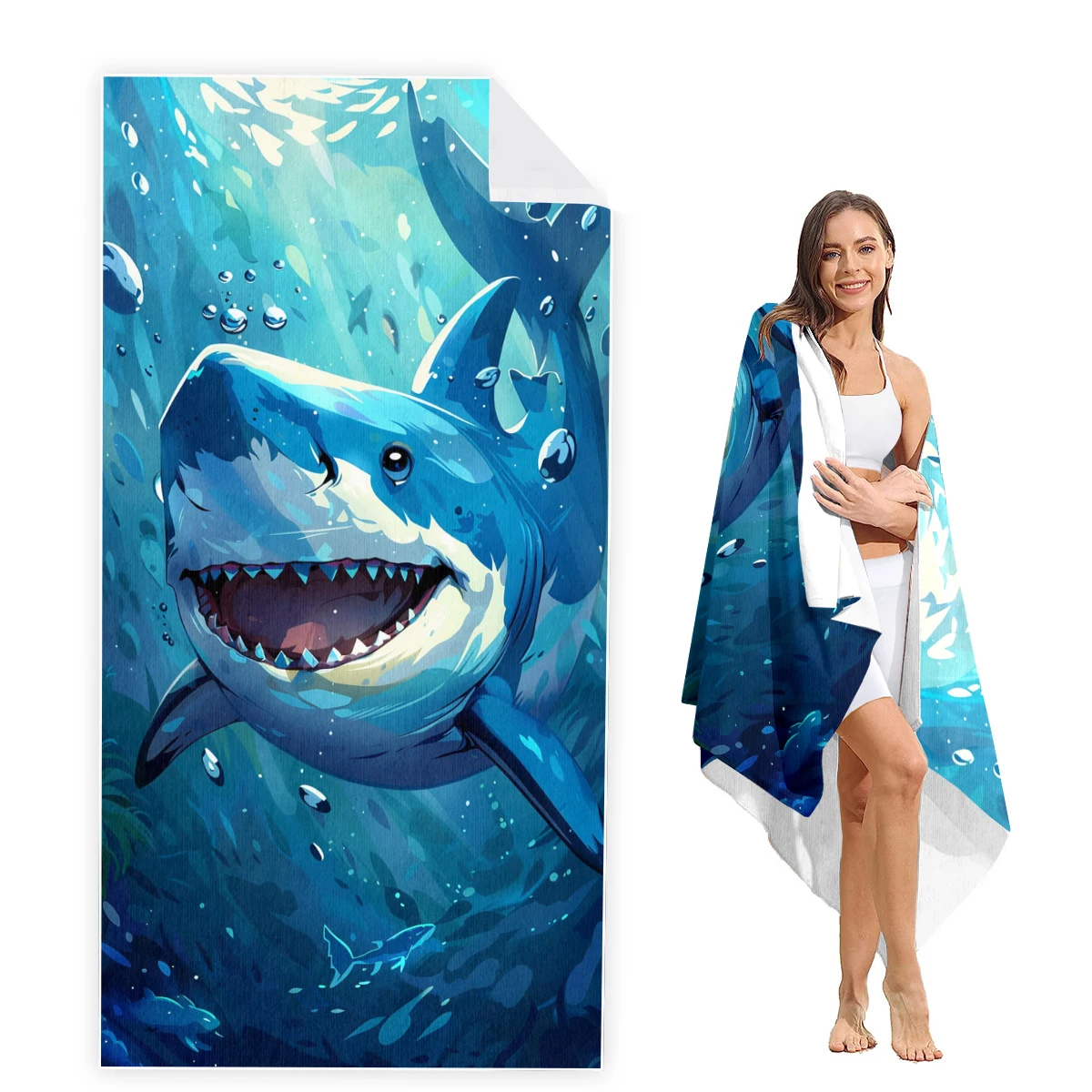 

Shark Beach Towel Oversized,Super Absorbent Sand Free Thick Microfiber Beach Towel,Beach Towels for Kids,Men,Women,Girls,Boys