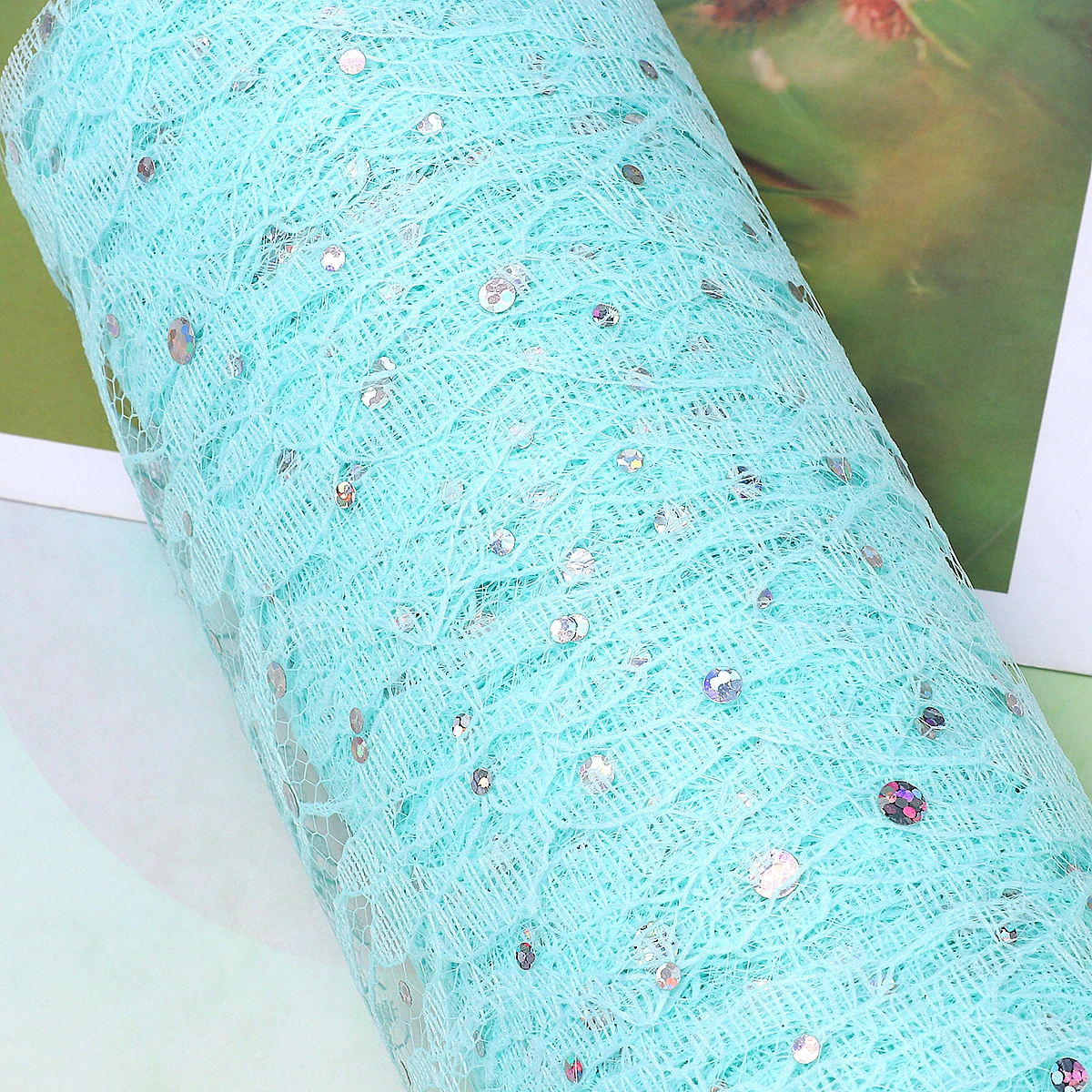 

15Cm X 10Yards Sparkling Lace Roll Premium Decorative Ribbon Wedding Banquet Table Skirt Gift Wrapping Party Blue Tulle Rolls