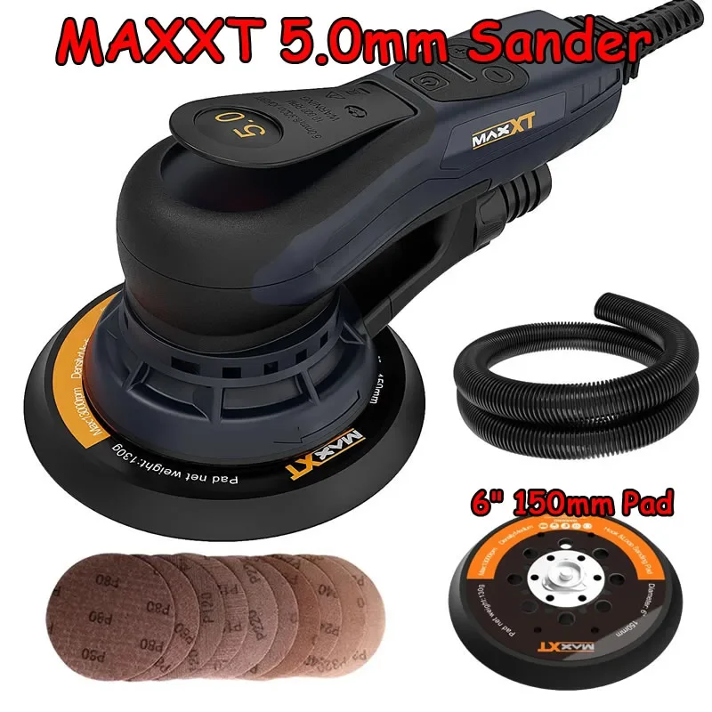 

MAXXT 5,0 мм 6-дюймовая мощная полировальная шлифовальная машина 350 Вт с бесщеточным двигателем, полировщик, случайный электрический орбитальный многофункциональный шлифовальный станок
