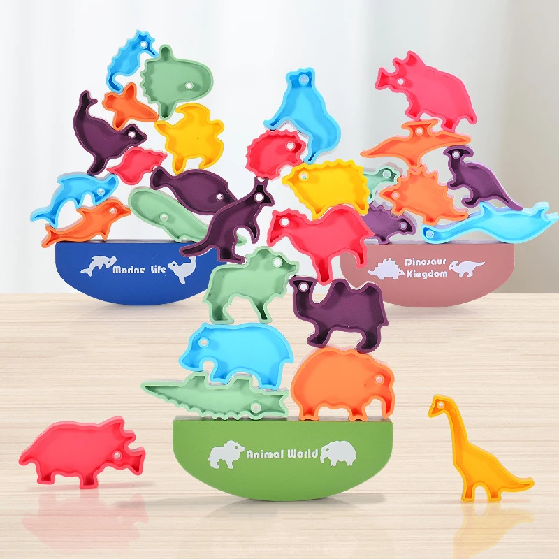 Children Dinosaur Animals Stacking Balance Building Blocks Set 3D Puzzle Toy High Board Early Education Game for Kids Gift