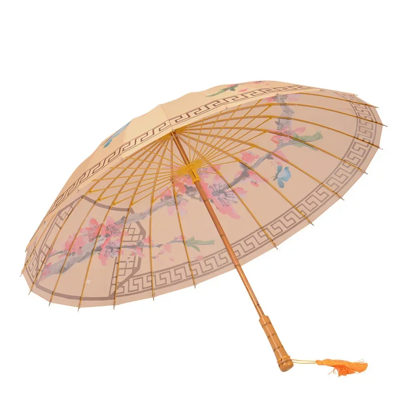 

High-value photos look good 24-bone craft umbrella retro long handle straight rod gift umbrella solid wood advertising