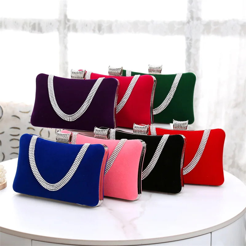 

Purple Royal Blue Candy-color Velvet Matte Clutch Purse Fashion Small Square Handbag Formal Party Evening Bags Crossbody Chain