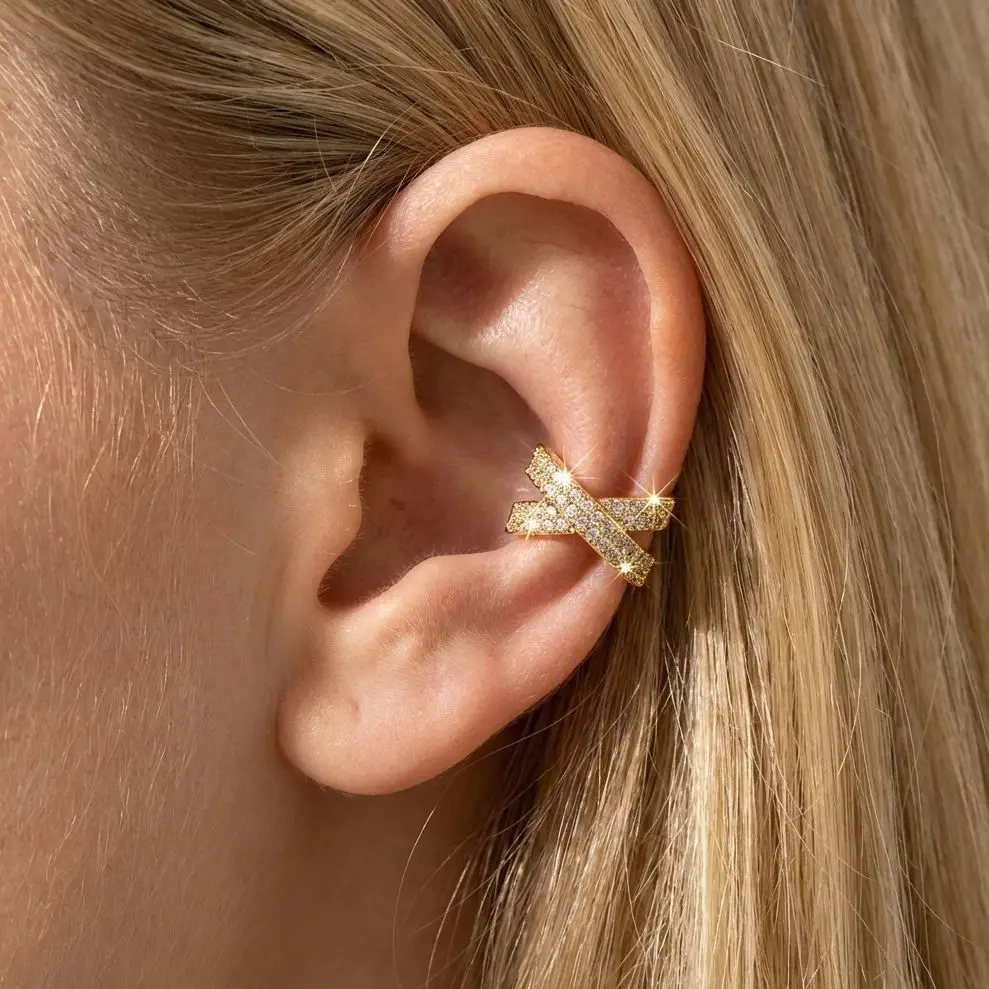 1 pièce Manchette d'oreille en zircone cubique pour femme, forme croix, sans perçage, petite boucle d'oreille, bijou de faux piercing au cartilage