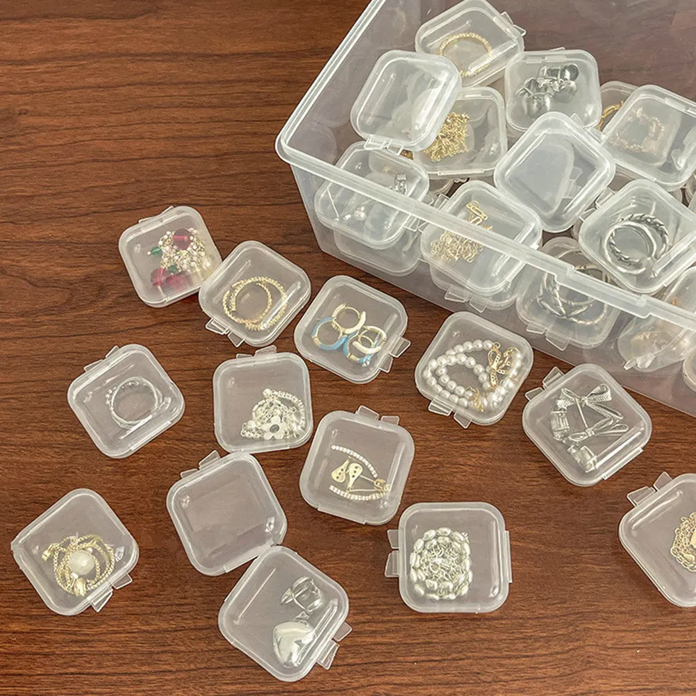 

150pcs Jewelry Storage Box Transparent Small Organizer Bin For Rings Ear Studs Earrings Rhinestones Mini Plastic Container