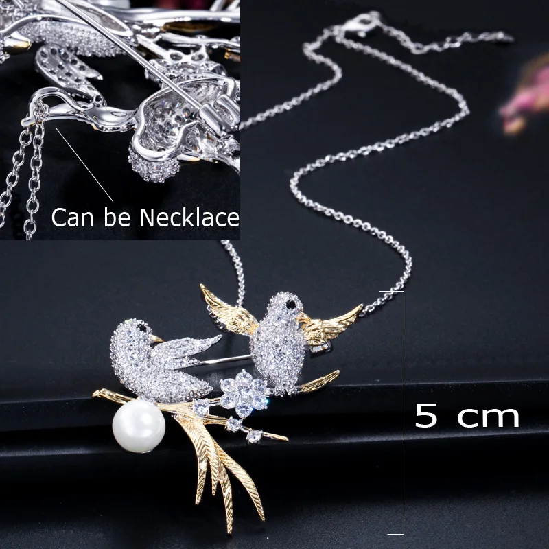 ThreeGraces Shiny Cubic Zirconia Simulated Pearl Animal Bird Shape Brooches for Women Luxury Evening Party Jewelry XZ025 image 4