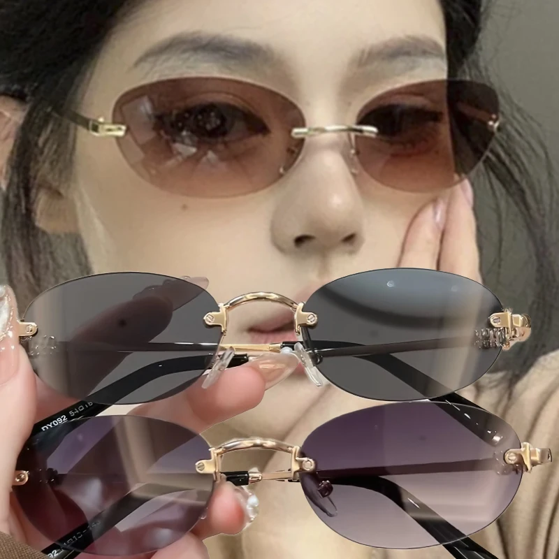 

Trendy Frameless Sunglasses Women Y2K Punk Luxury Brand Sun Glasses Oval Shades Vintage Eyeglasses Fashion Female Korean Eyewear