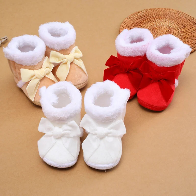 Infant Baby Boots Shoes Newborn baby Girl Shoes Bow Plus Velvet Cotton Toddler First Walkers Booties Cotton Warm Crib Shoes