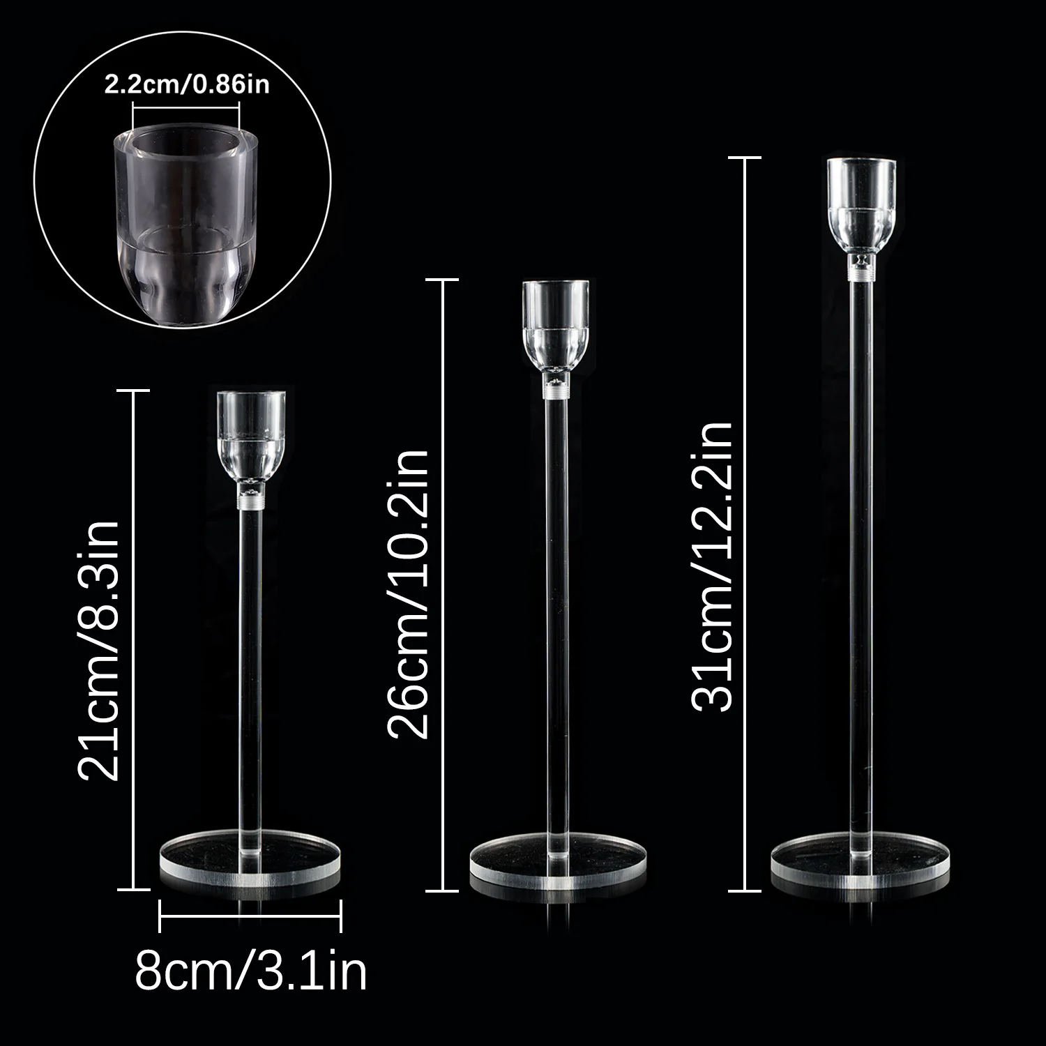 18pcs Clear Acrylic Taper Candle Holders Set for Events And Parties Taper Candlestick Stand Home Holiday Decoration