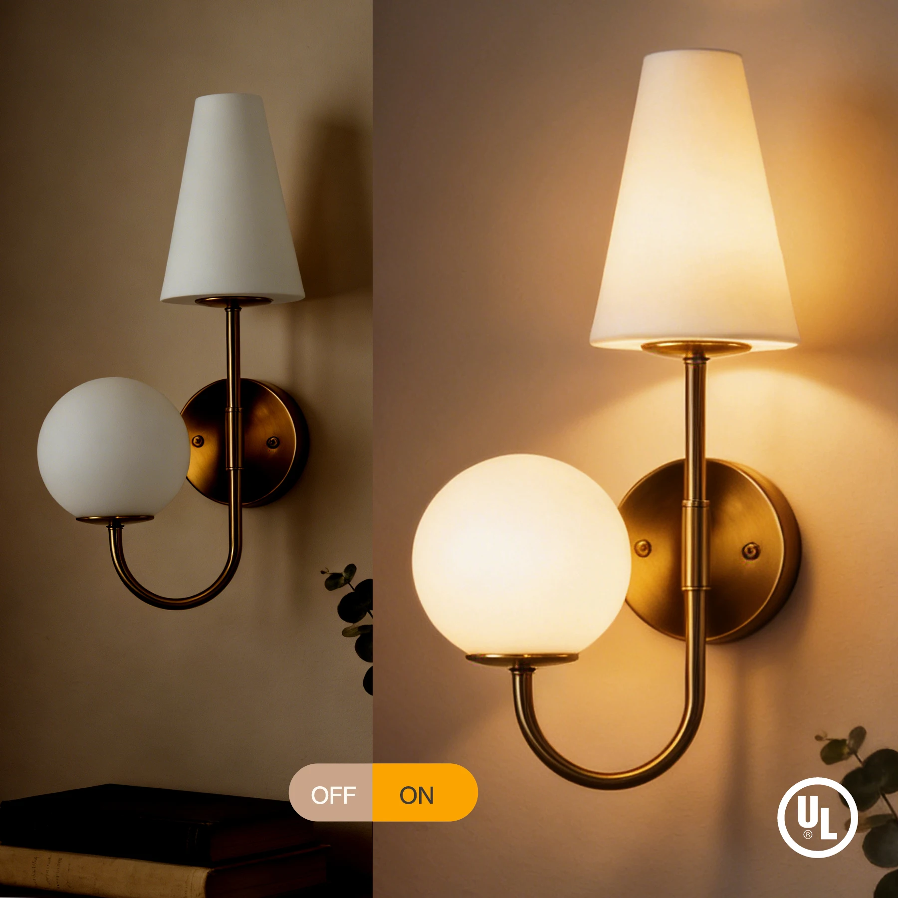 

Tribesigns Gold Double-Headed Wall Sconce, Elegant Wall Lamp with Milky White Glass Shade, Metal Wall Light Fixtures for Bedroom