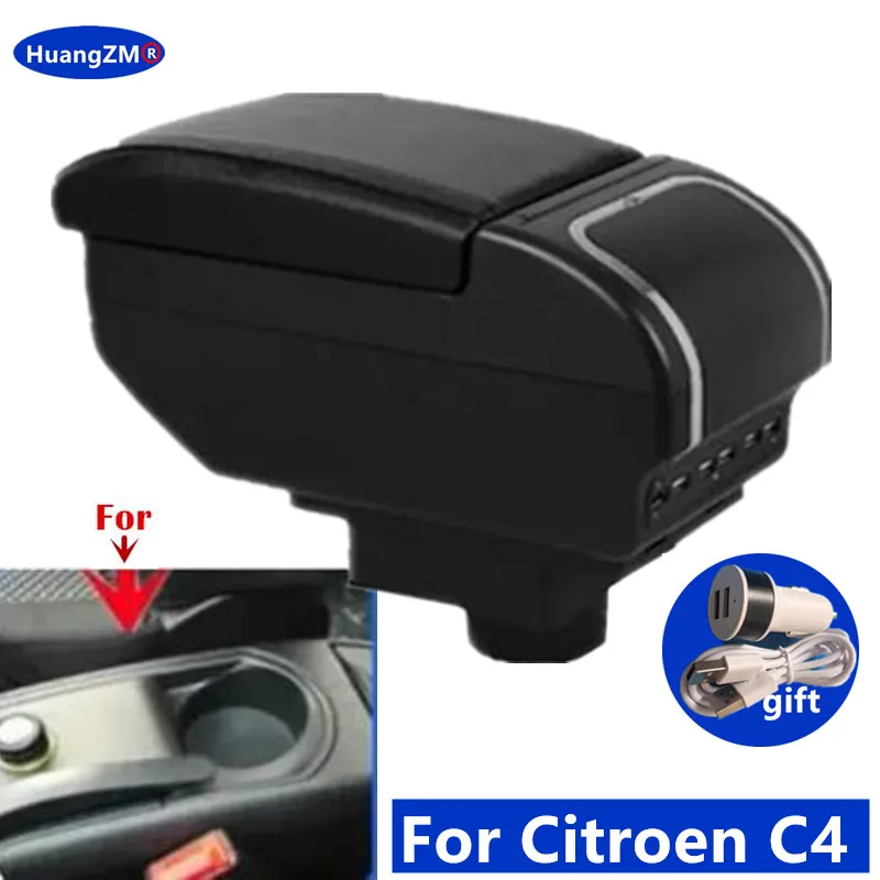 

For Citroen C4 Hatchback Armrest box For Citroen C4 2004-2010 Car Armrest box Storage box USB port Retrofit Car Accessories