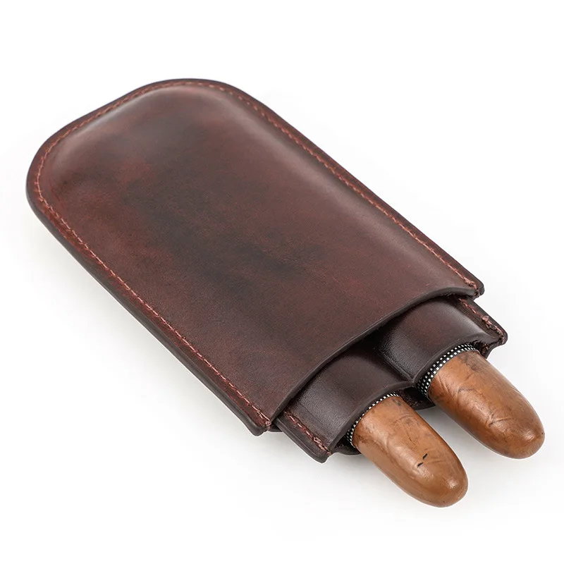 New genuine leather cigar case, two-pack, two-in-one, convenient travel cigar humidor