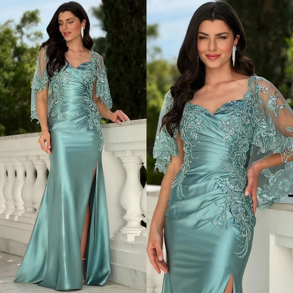 

Customized Exquisite V-Neck Mermaid Evening Dress Elegant Satin Cocktail Dress Temperament Sweep Train Special Occasion Gowns