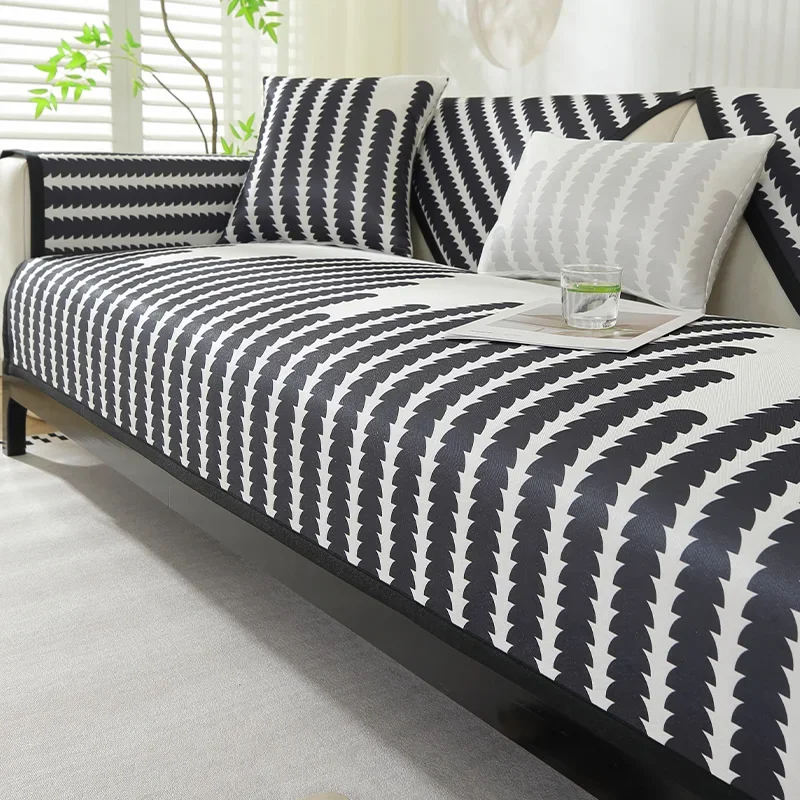 Ice Silk Sofa Cover Summer Universal Non-slip Sofa Mat Cool Feeling Mat Cushion Black Sofa Towel Couch Slipcover for Living Room