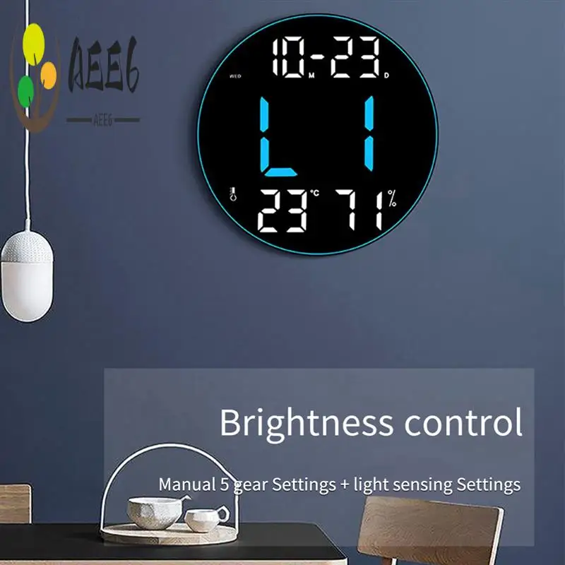 

AEE6-Ambient Light 12-дюймовые многофункциональные часы с большим экраном Простые настенные часы для гостиной Простые в использовании зеленые