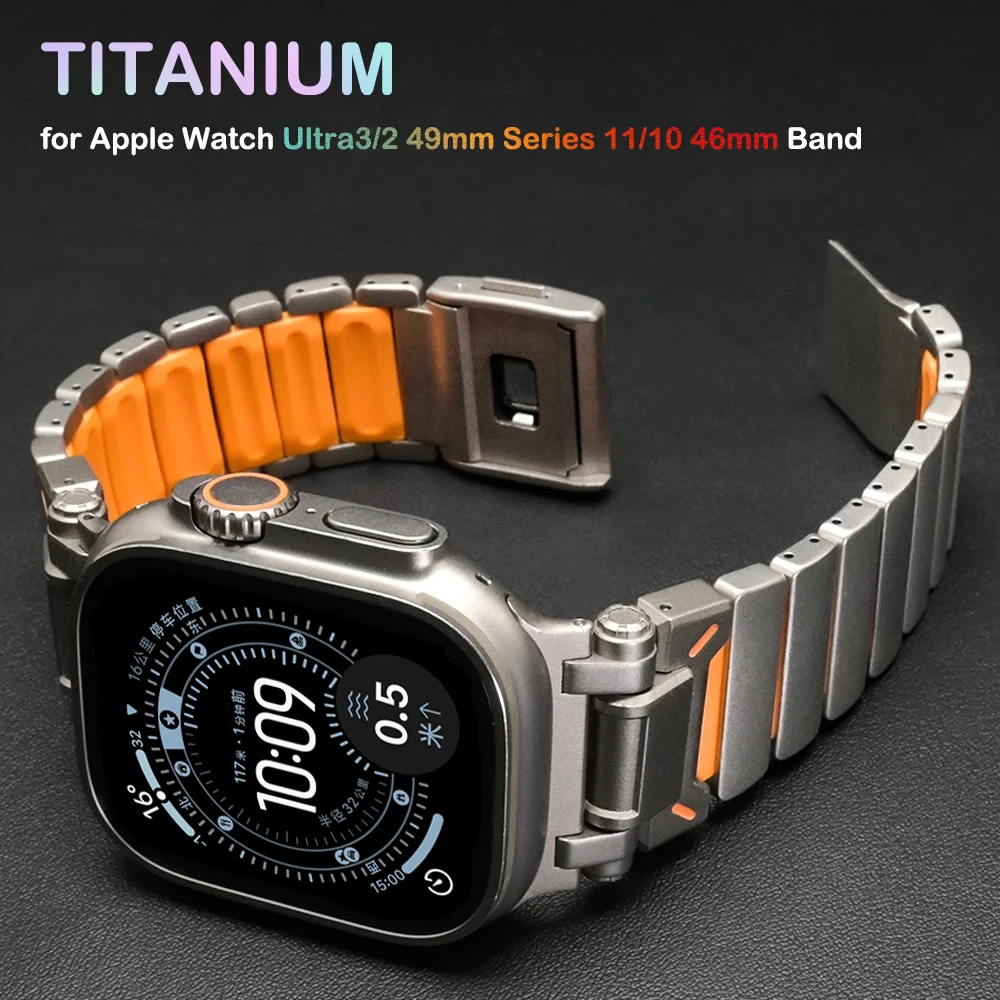 Men Titanium Strap for Apple Watch Ultra 3 Band 49mm Metal Rubber Bracelet for Iwatch Series 11 46mm 10 9 8 7 6 5 SE3 44mm 45mm