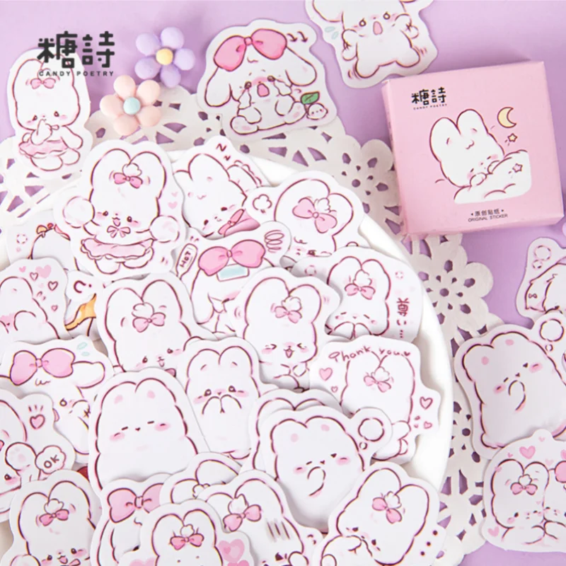 46 sheets/box powder rabbit adhesive sticker hand account photo album decoration DIY seal sticker hand account photo album item